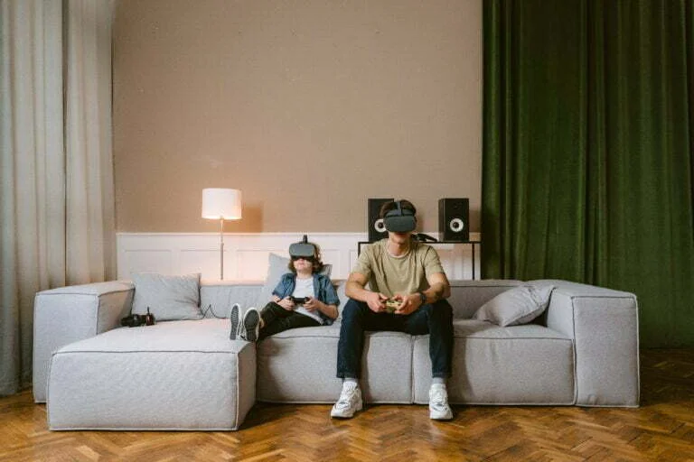 brothers are playing virtual reality
